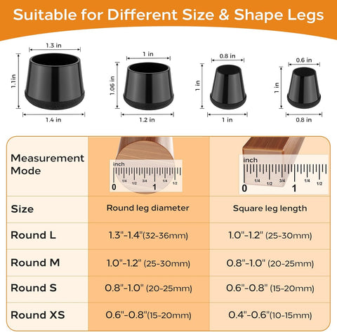 24 PCS Silicone Chair Leg Floor Protectors Extra Small(0.6"-0.8") Rubber Felt Furniture Pads Chair Legs Caps/Covers for Hardwood Floors, Tile from Scratches & Reduce Noise - Round, Black