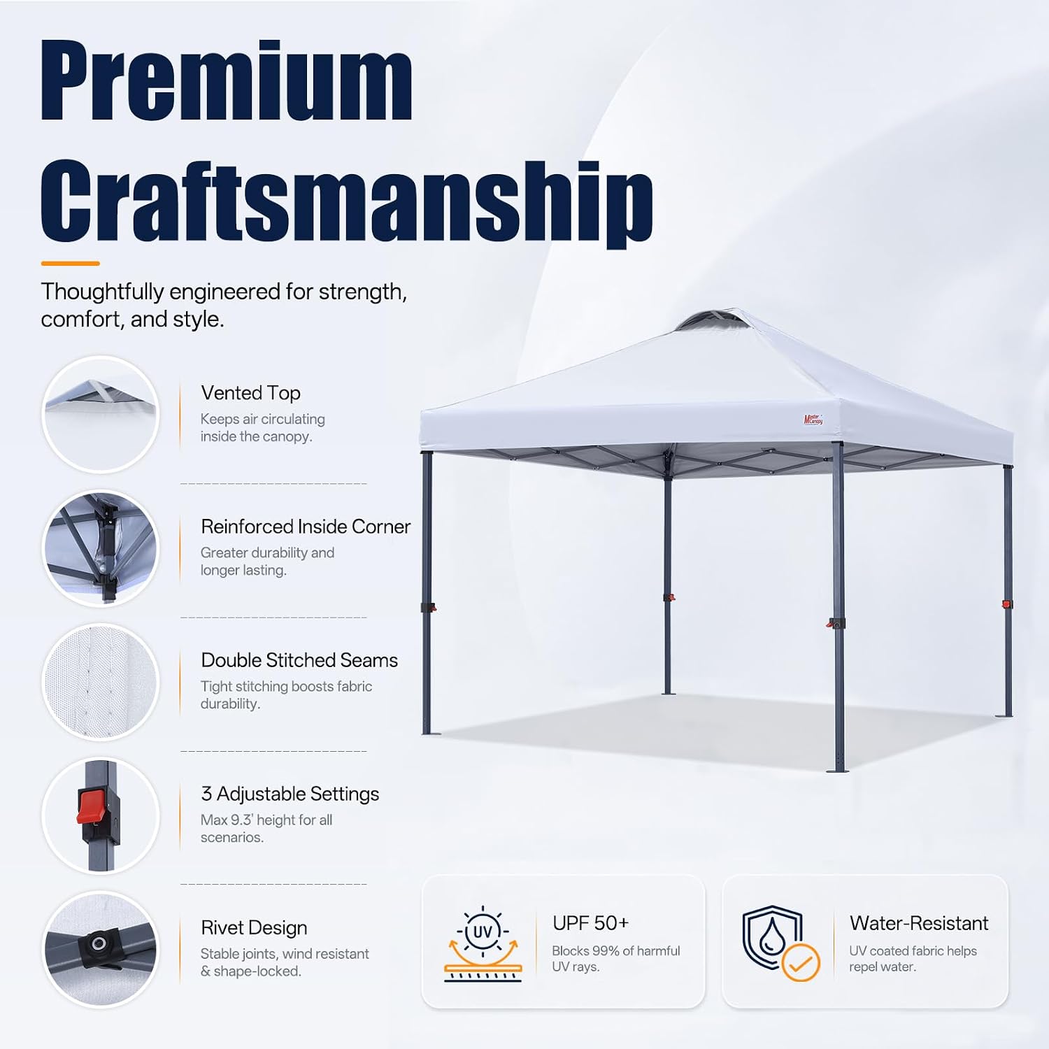 MASTERCANOPY 8x8 Durable Pop Up Canopy Tent with Roller Bag, White