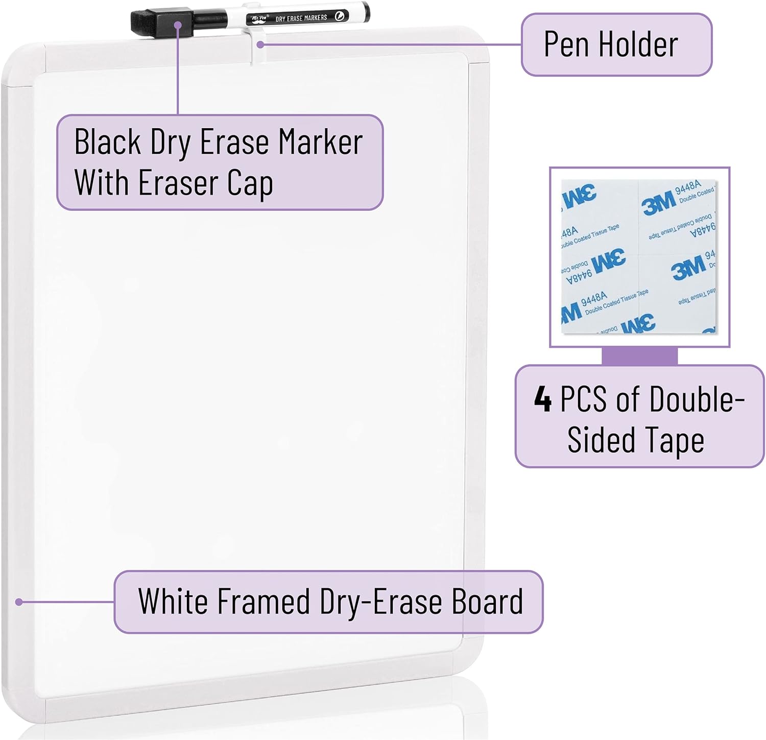 Mr. Pen- Dry Erase Board, 14” x 11”, White Frame