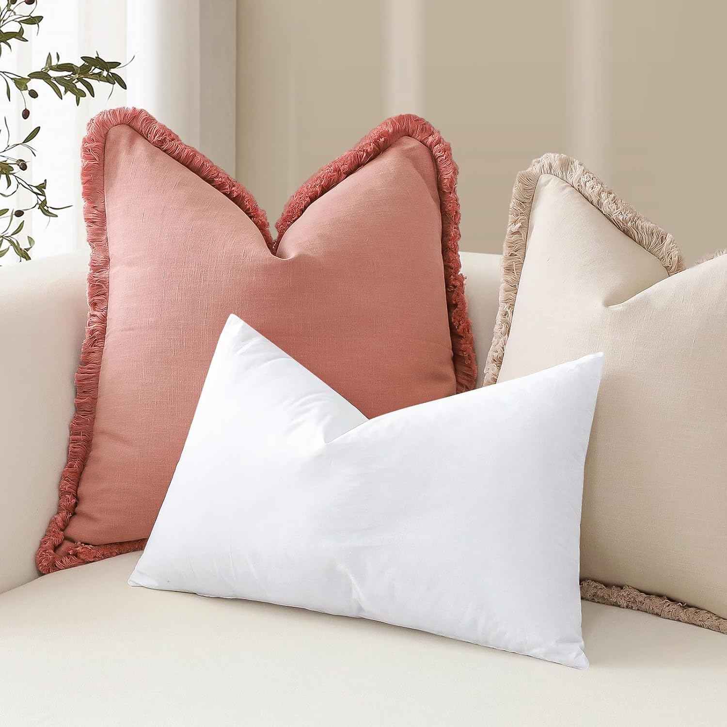 Artscope Synthetic Down Pillow Insert, 18x18 Down Alternative Throw Pillow Insert. Ultra Soft Fluffy Sleeping Pillow with 100% Cotton Cover, Decorative Pillows-White.