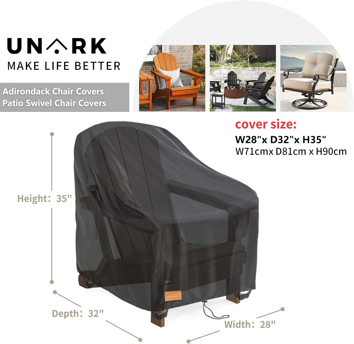 Outdoor Swivel Chair Covers Waterproof 1 Pack, Outdoor Chair Covers Patio Furniture Cover for Deck Patio Swivel Chair Heavy Duty, 28 W x 32 D x 36 H inches,Black