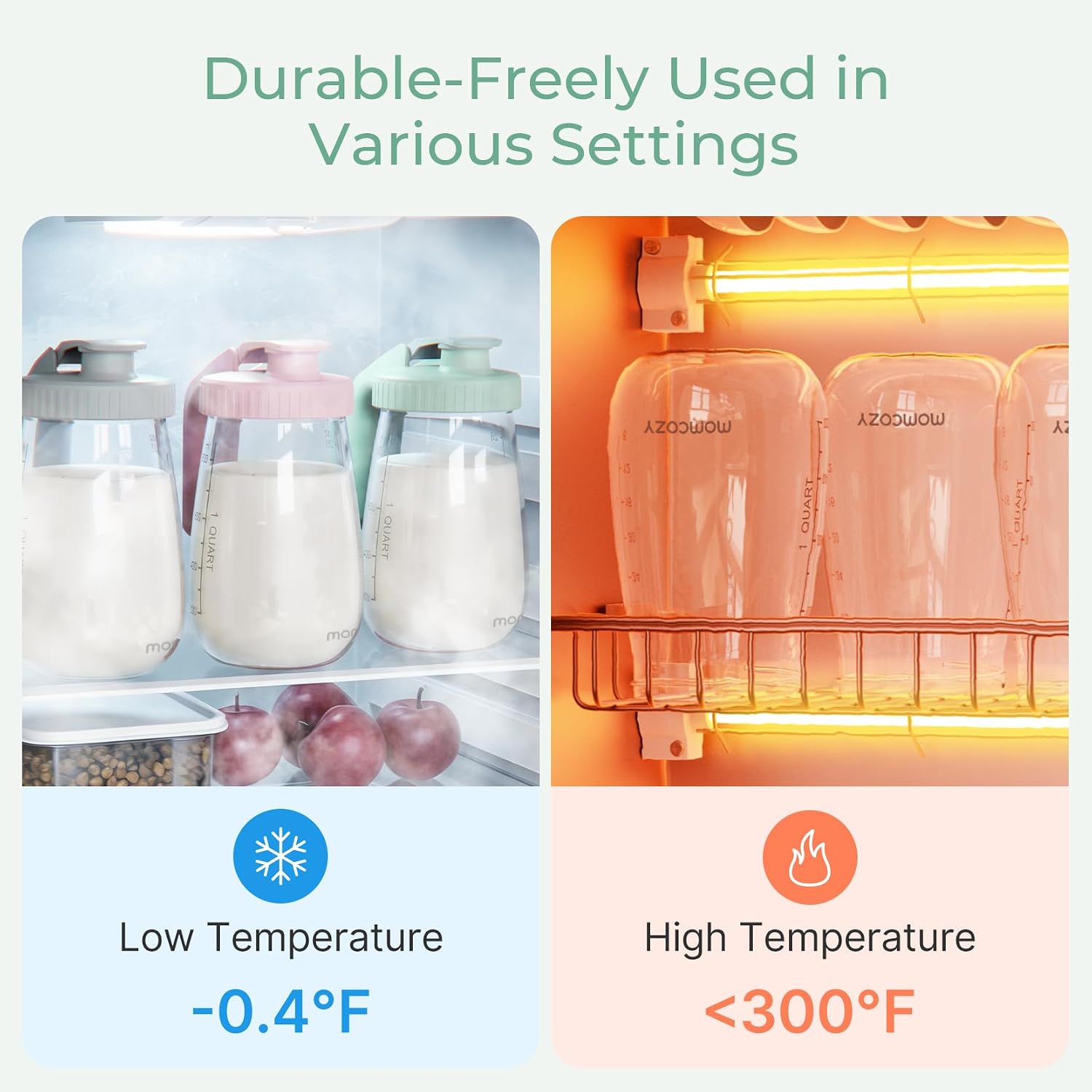 Momcozy Breast Milk Pitcher, Glass Storage Container Wide Mouth, 32oz Pink