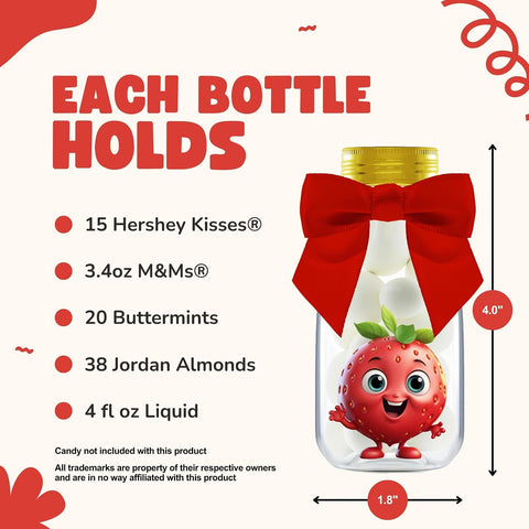 Ethisa 12 Pack Strawberry Party Favors - DIY Candy Jars with Ribbons and Sticker - Party Decoration Bottles for Berry First Birthday and Baby Shower - Table Centerpiece Gifts
