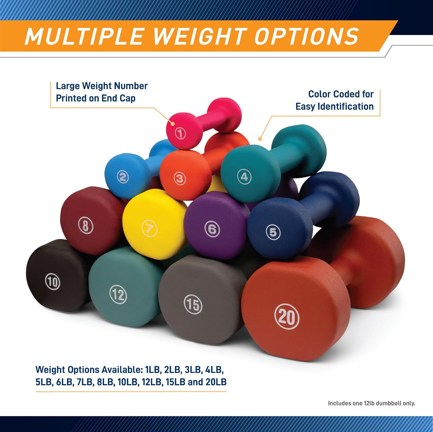 Marcy Colored Neoprene Dumbbell Hand Weights, Exercise Free Weights for Home Gym - Sold in Singles