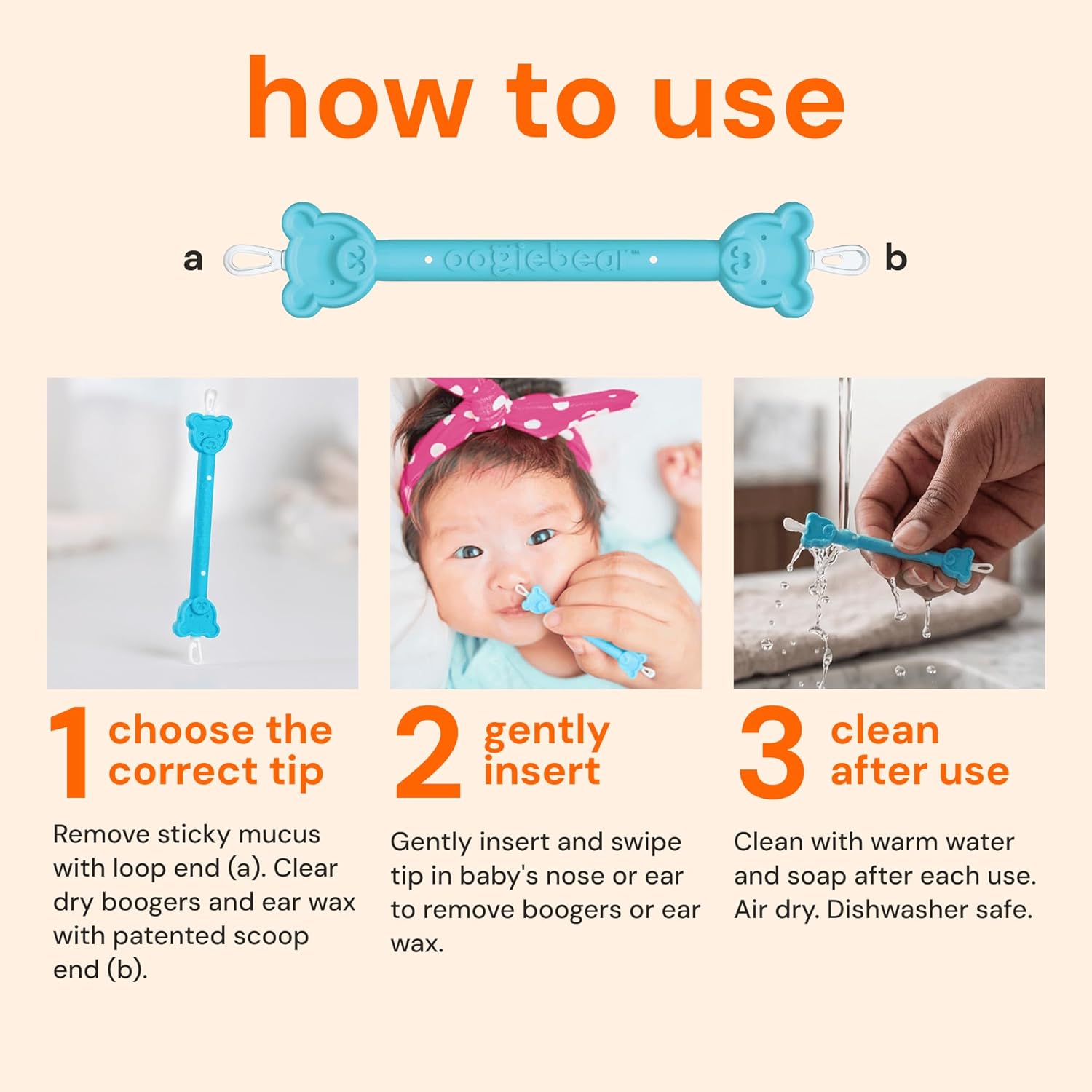 oogiebear Baby Nose & Ear Picker, Safe Booger Remover Tool, 1 Piece, Blue