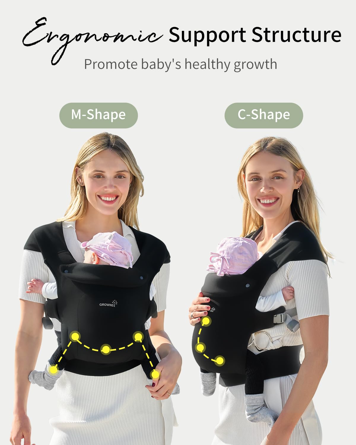GROWNSY Newborn Carrier, Ergonomic, Cozy Baby Carrier, Black