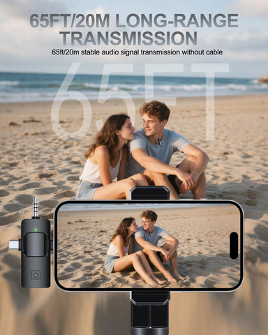 PQRQP 3 in 1 Professional Wireless Lavalier Microphone for iPhone/Android/Camera, Wireless Microphones, Mini Microphone, Crystal Clear Sound Quality for Recording, Live Streaming, Clips-Elegant Black