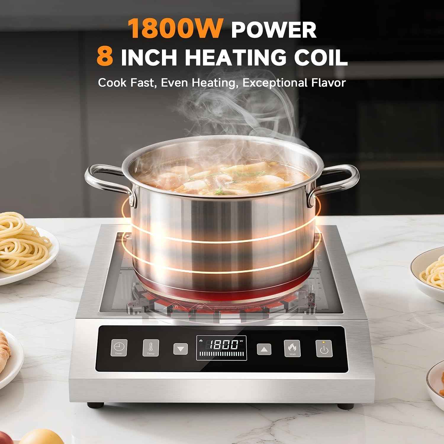 AMZCHEF Portable Induction Cooktop 1800W Commercial Burner Stainless Steel