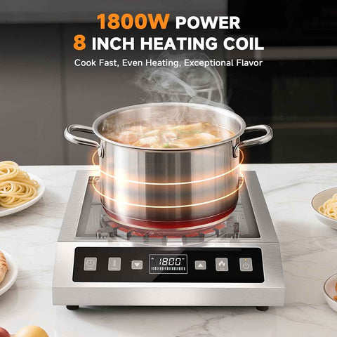 AMZCHEF Portable Induction Cooktop 1800W Commercial Burner Stainless Steel