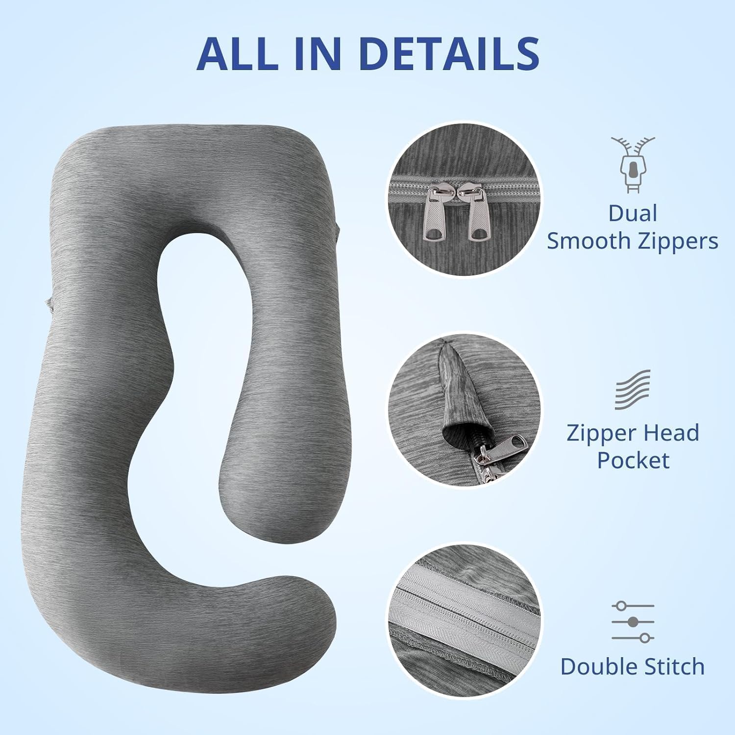 Sasttie Cooling Pregnancy Pillow Cover for 57-inch Maternity Pillow, Gray