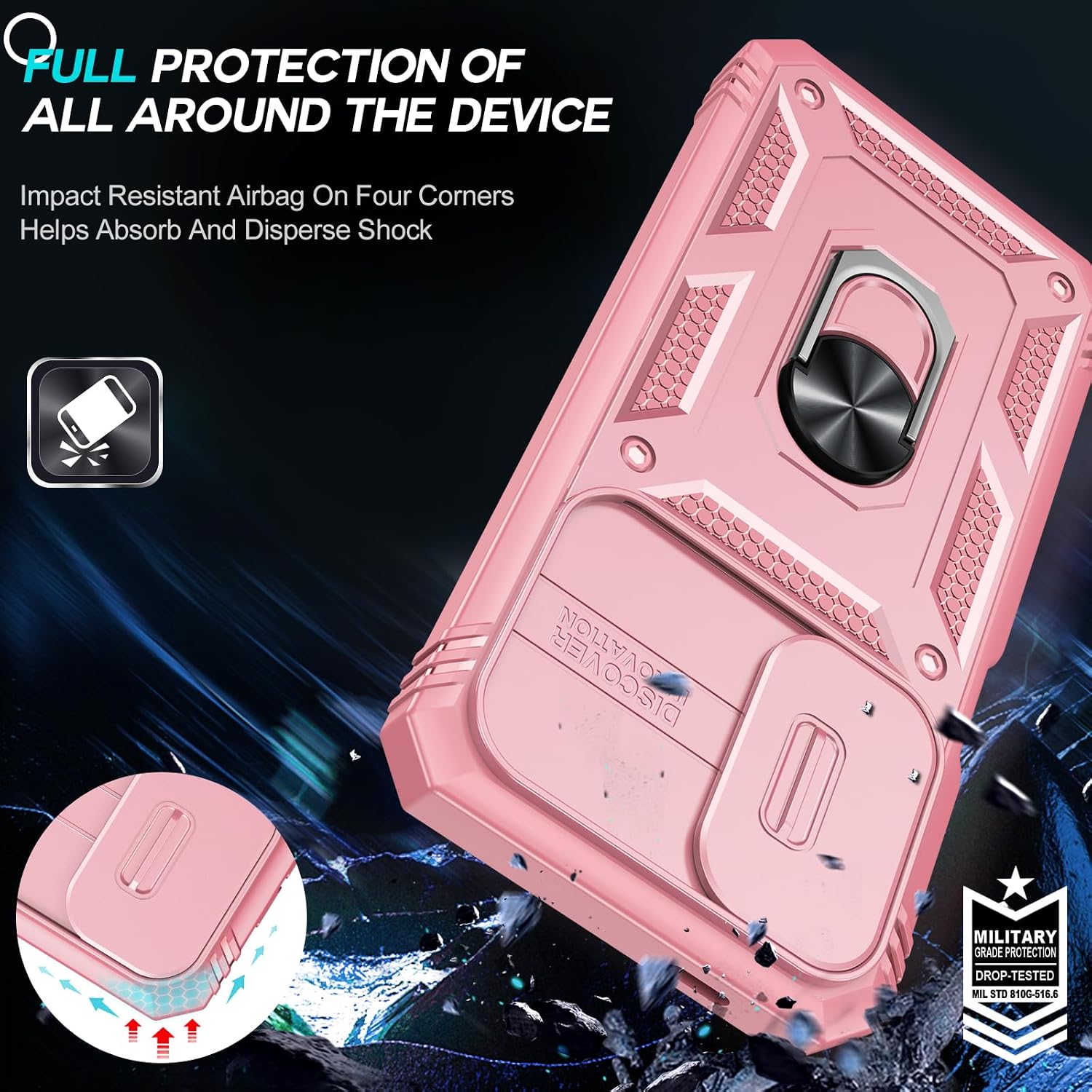 LeYi Compatible for Samsung Galaxy A27-5G Phone Case: Samsung A27 5G Case with Screen Protector X 2, Slide Camera Cover with Magnetic Stand, Heavy Duty Shockproof para A27 Case for Women Girl, Pink