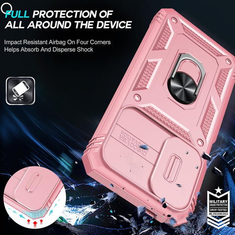 LeYi Compatible for Samsung Galaxy A27-5G Phone Case: Samsung A27 5G Case with Screen Protector X 2, Slide Camera Cover with Magnetic Stand, Heavy Duty Shockproof para A27 Case for Women Girl, Pink