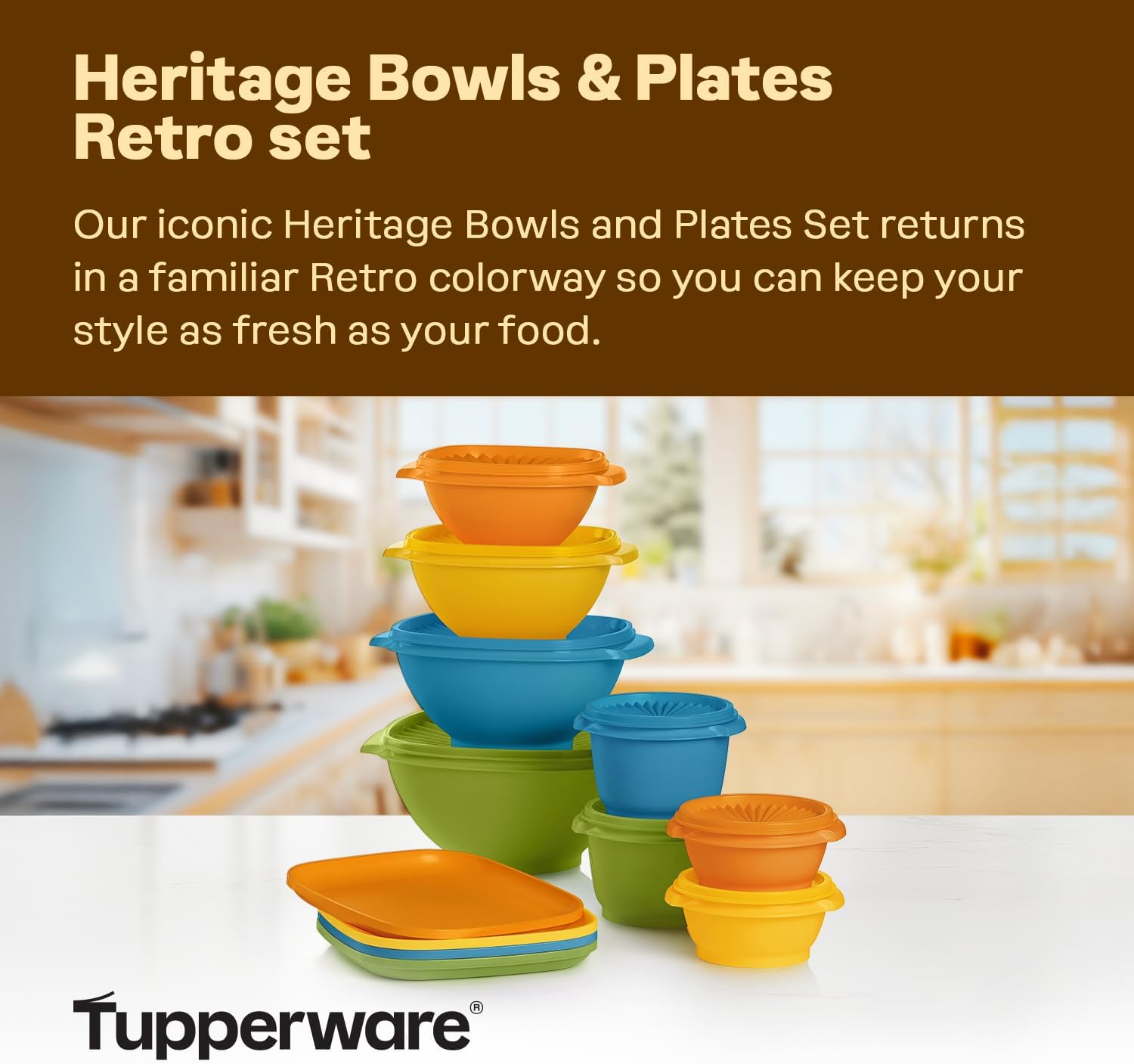 Tupperware Heritage 20-Piece Retro Set (4 Plates, 8 Containers, 8 Lids)