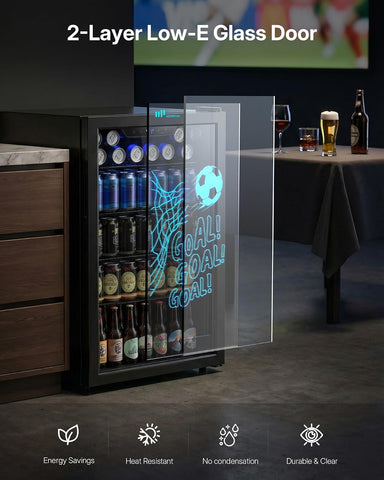Upstreman 3.2 Cu.Ft Beverage Refrigerator Cooler, 126 Can Mini Fridge with Glass Door for Drink Beer Wine Soda, Digital Temperature Control Drink Fridge for Bedroom Office Bar Dorm-B126-F