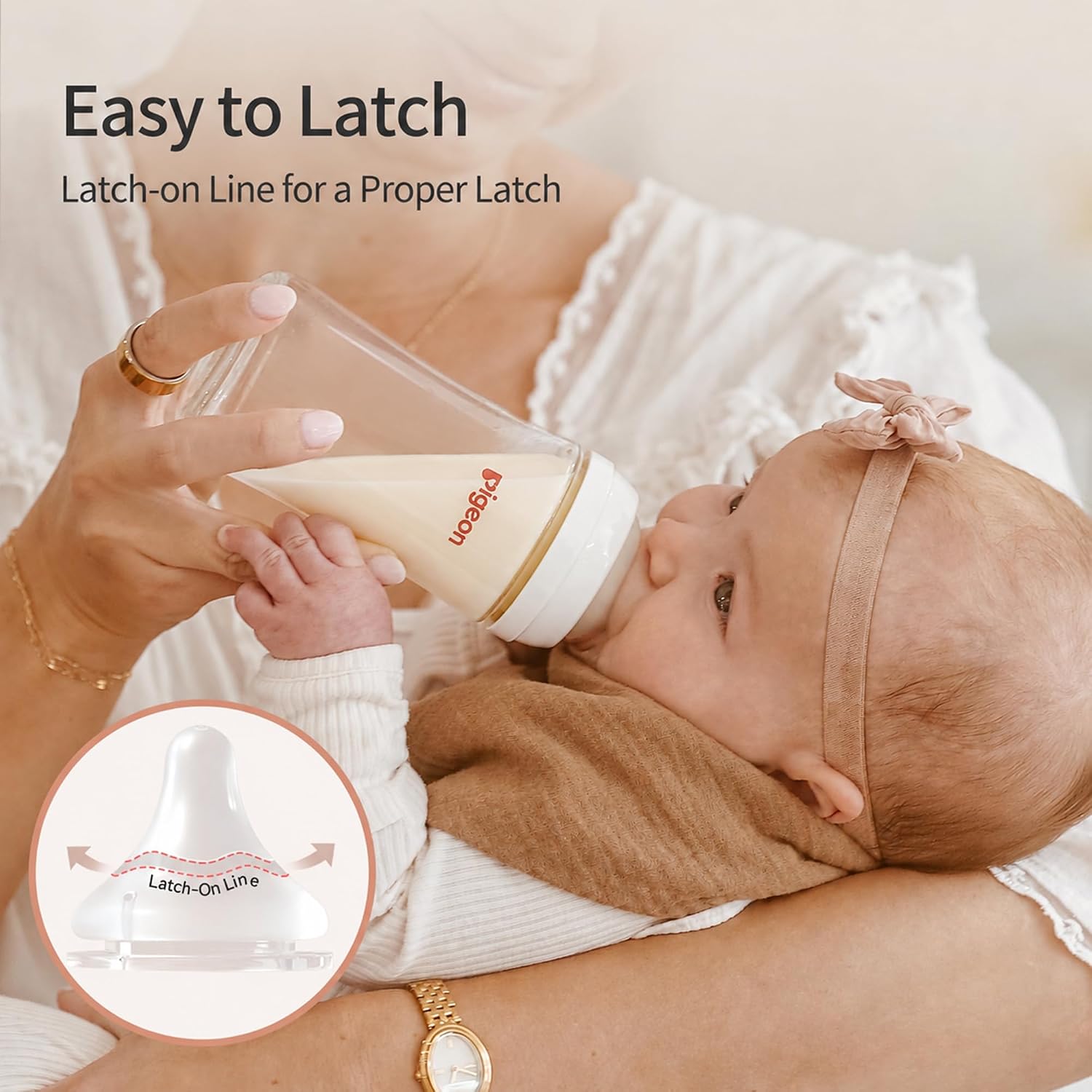 Pigeon Silicone Nipple (SS) with Latch-On Line, 0+ Months, 4 Count