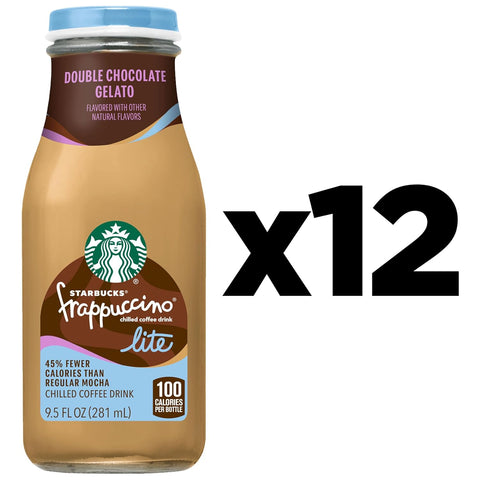 Starbucks Frappuccino Lite, Chocolate Gelato, 9.5 Fl Oz Bottles (Pack of 12), Fewer Calories, Natural Flavors, Only 100 Calories