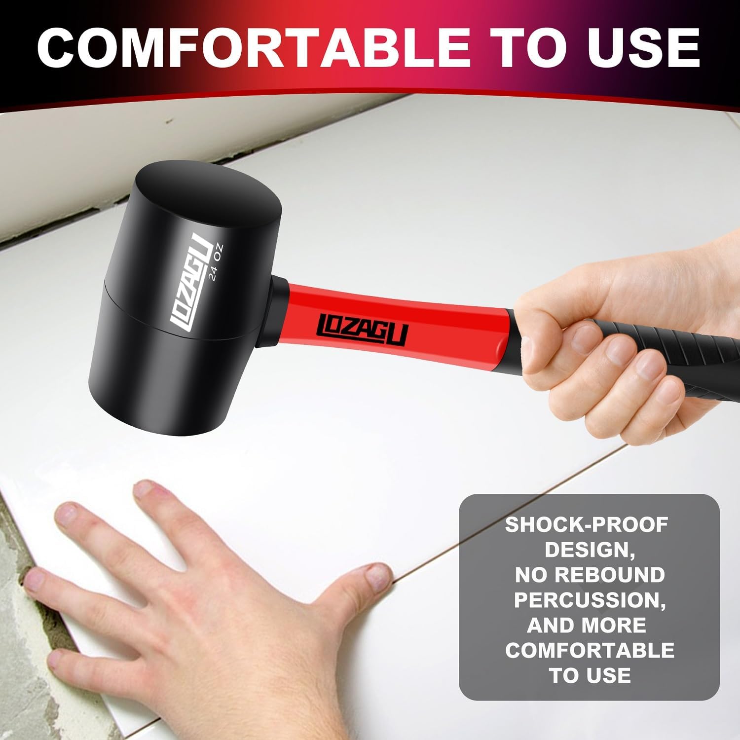 16oz Rubber Mallet Hammer, Fiberglass Handle, Rubber Mallet for Flooring, Tent Stakes, Woodworking, Camping, Soft Blow Tasks without Damage