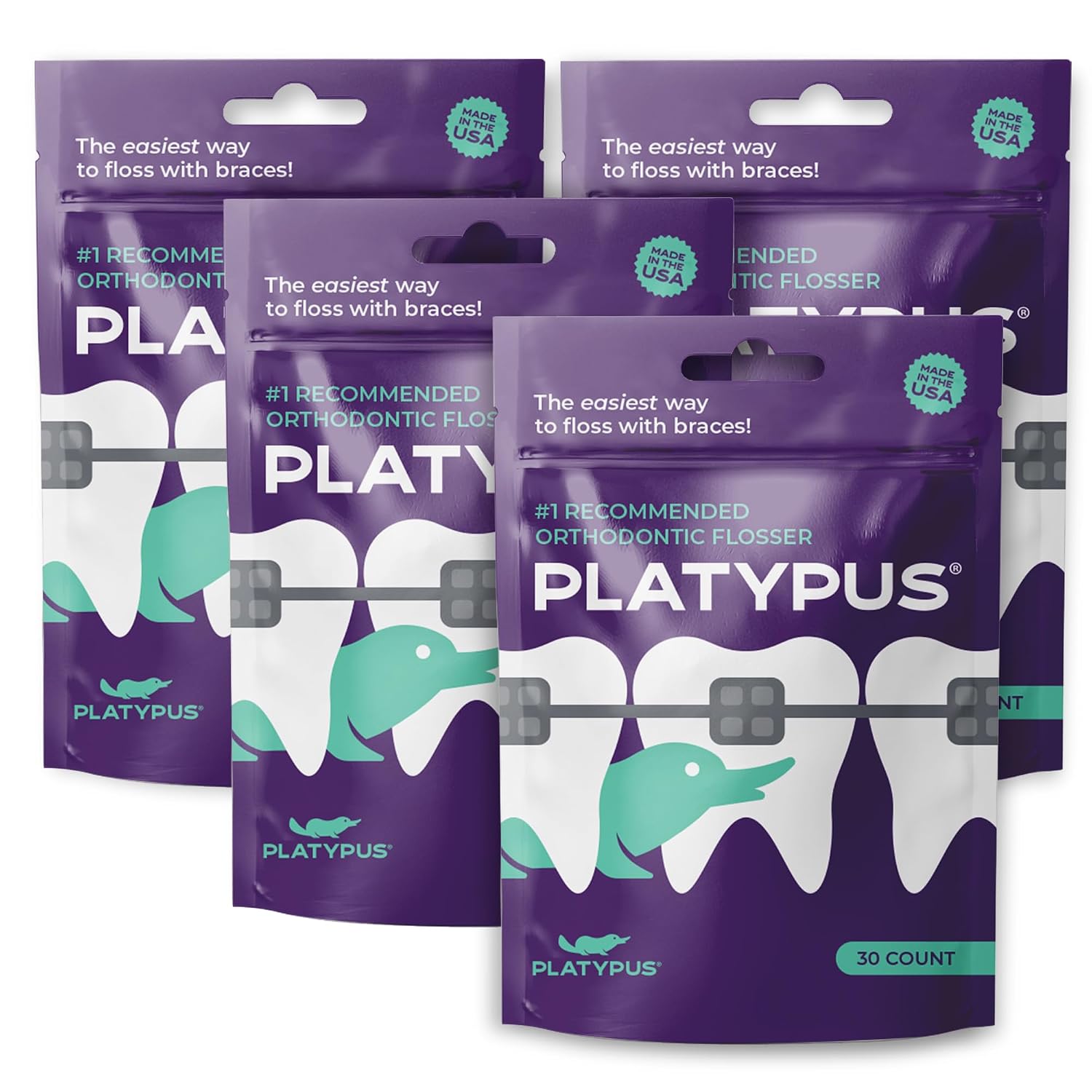 Platypus Orthodontic Flossers for Braces, 30 Count (Pack of 4)