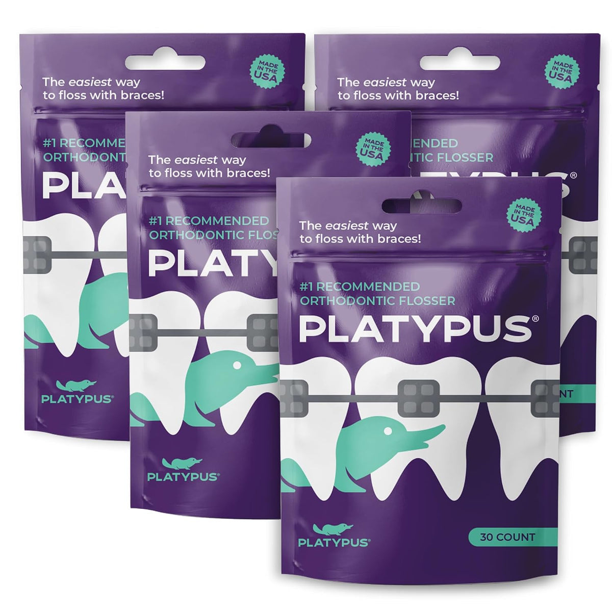 Platypus Orthodontic Flossers for Braces, 30 Count (Pack of 4)