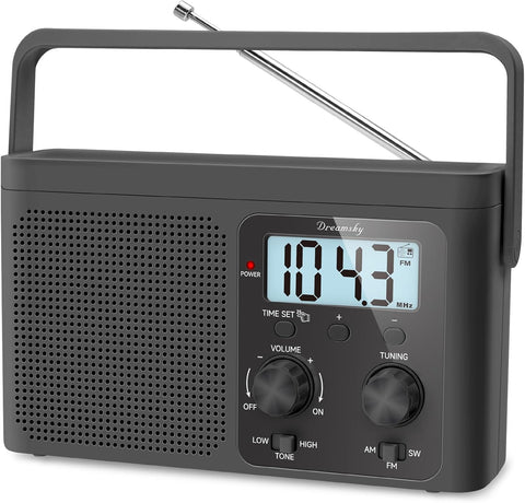 DreamSky AM FM Radio Portable Shortwave Radio Battery Powered/Plug in Wall