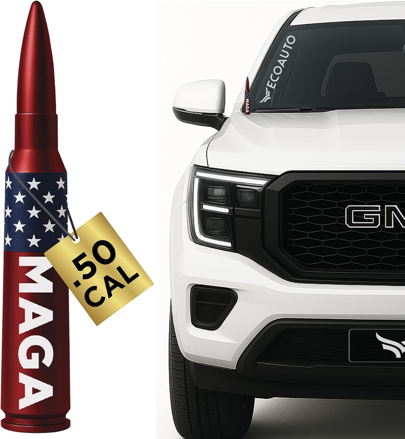 50 Cal Badass Bullet Antenna® Fits Chevy Silverado & GMC Sierra Truck Accessories — Short Replacement Antenna for Trucks — Chevy Silverado 1500 Accessories — Ditch The Whip & Upgrade Your Truck