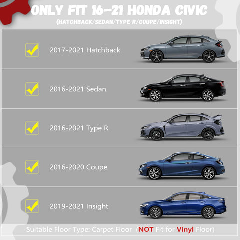 Floor Mats for Honda Civic 2016-2021 Sedan/Coupe/Type R/Insight