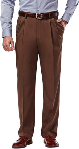 Haggar Men’s Hidden Expandable Waistband Classic Fit Pleated Front Gabardine Dress Pant
