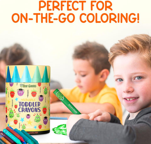 TinyGeeks Jumbo Crayons (18 Colors) – Non-Toxic, Washable Crayons for Toddlers and Kids (Ages 1-8) – Easy-to-Hold - Ideal for Travel, Art, and Learning