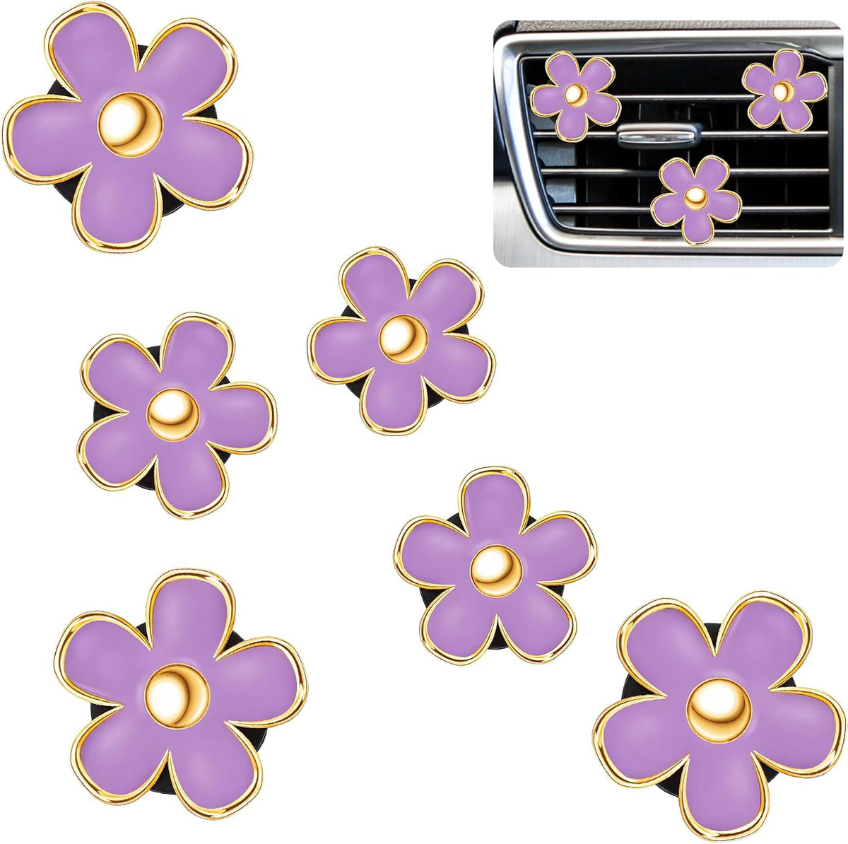 Frienda 6 Pcs Daisy Vent Clips for Car, 3/3.3 cm, Purple