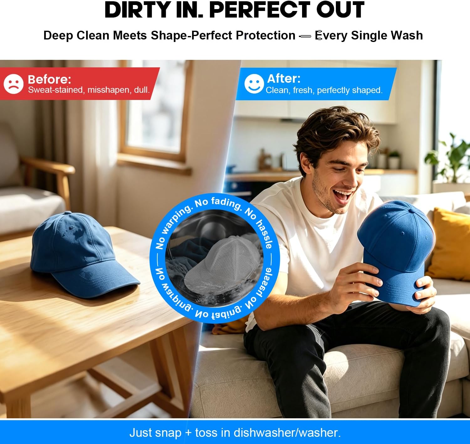 XQXA Hat Washer Cage with Mesh Bag for Baseball Cap Cleaning, 1-Pack White