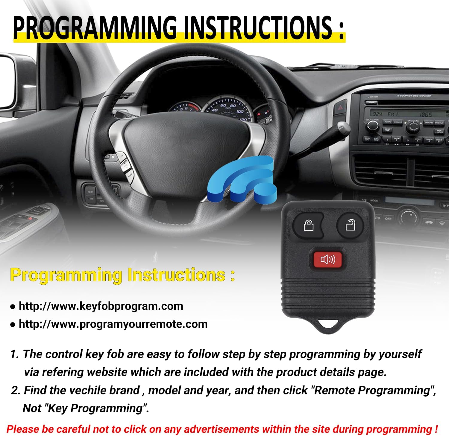 Vurkcy Keyless Entry Remote Key Fob Compatible with Ford F150 F250 F350 Escape Expedition Explorer Ranger, Lincoln, Mercury, Mazda and More, Replacement for CWTWB1U331 CWTWB1U345, 3 Button (Pack of 2)