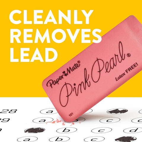 Paper Mate Erasers, Pink Pearl, 12 Count - Latex Free and Smudge Resistant, Back to School, Teacher Supplies
