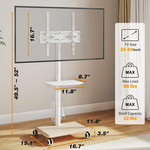 5Rcom Rolling TV Stand with Power Outlet for 32-60 inch TVs