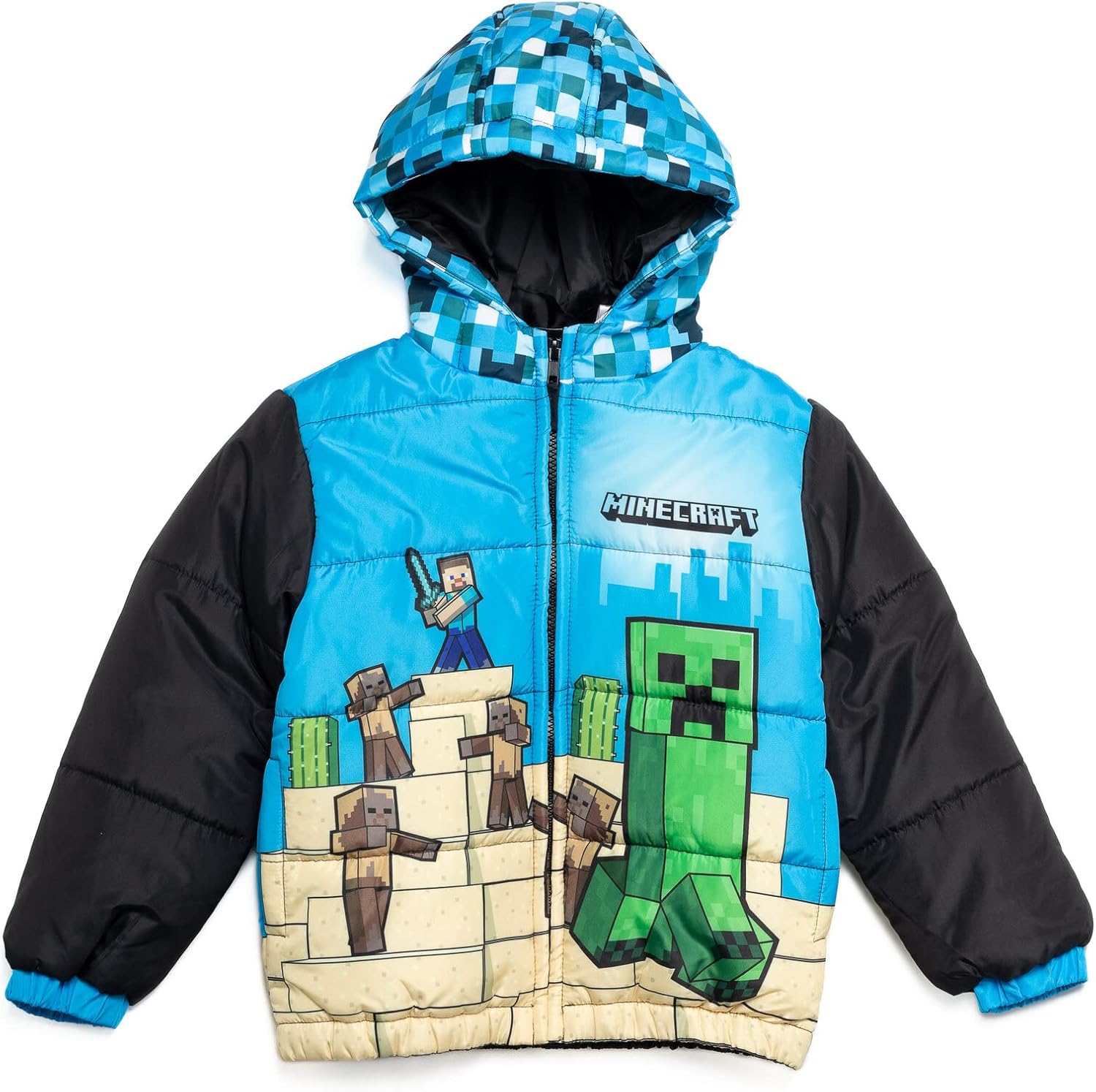 Minecraft Boys' Zip-Up Hooded Puffer Coat Little Kid to Big Kid