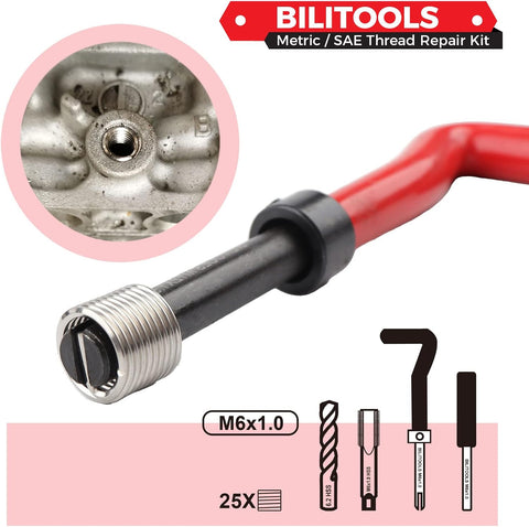 BILITOOLS M6x1.0 Thread Repair Kit, HSS Drill Helicoil Repair Kit Metric