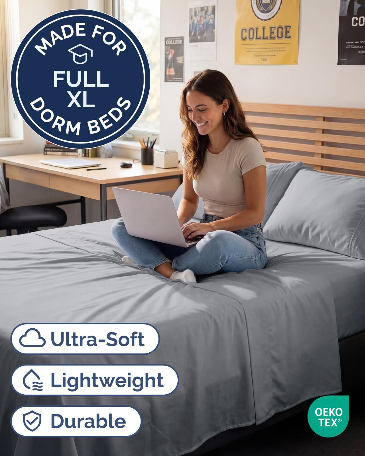 Full XL Sheets - 4 Piece Full XL Sheet Set - Cool & Breathable - Steel Blue