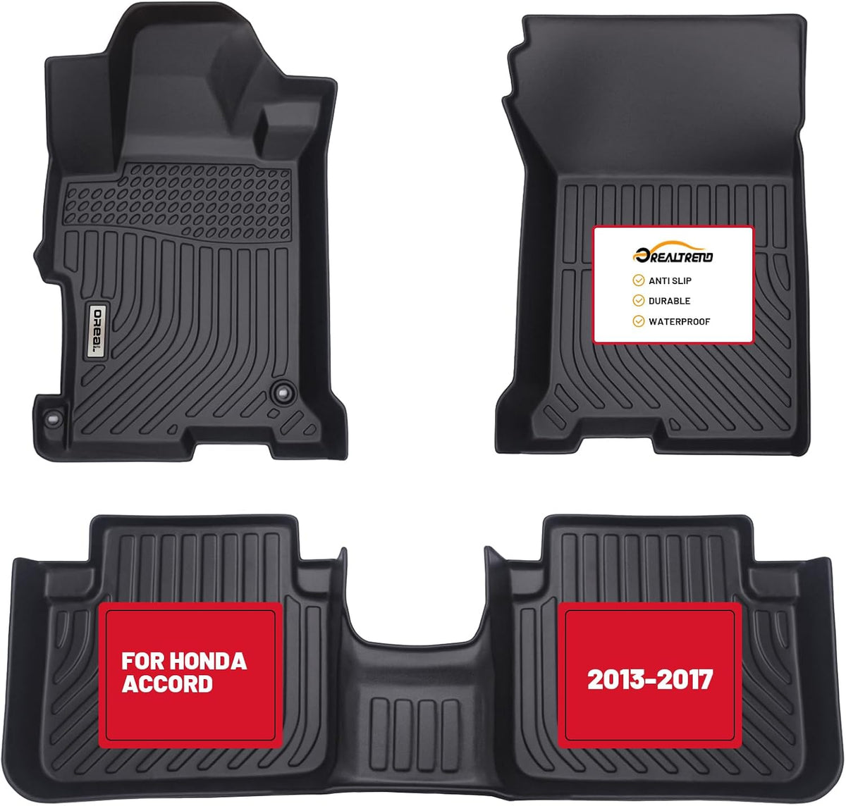 orealtrend Car Floor Mats Compatible with Honda Accord 2013-2017 (Only for Sedan, Not for Coupe Model) Heavy Duty All Weather Guard Water Spill Proof Front Rear Carpet Custom Fit for Men Dad