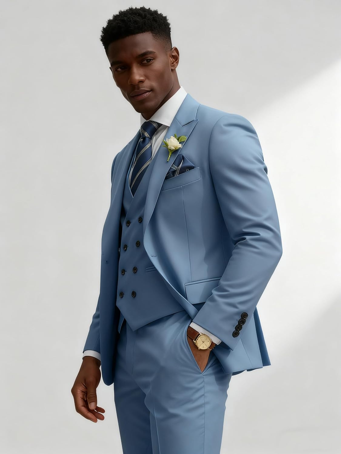 Mens Suit 3 Piece Slim Fit Suits for Men Double Breasted Suit Wedding Prom Suits Formal Business Dinner Tuxedo