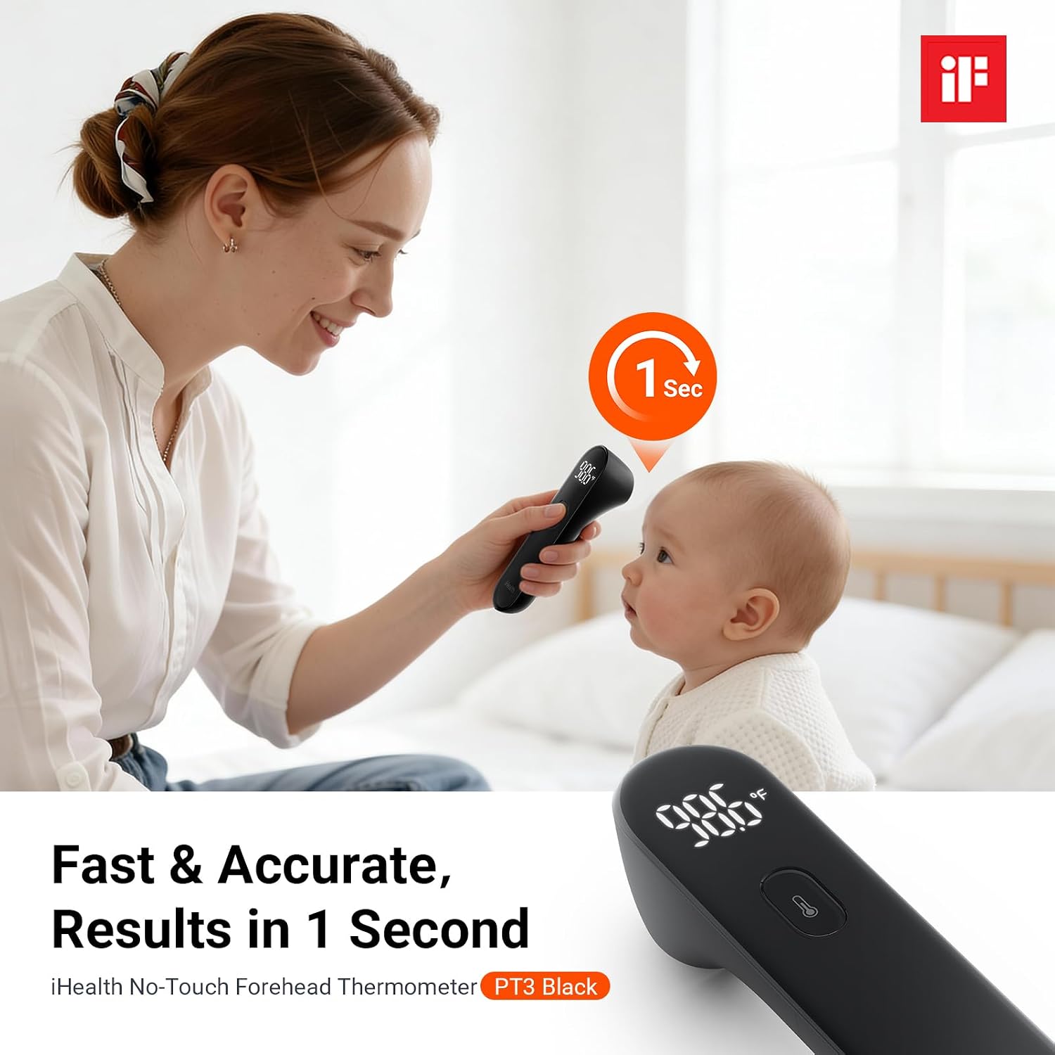 iHealth No-Touch Forehead Thermometer for Adults, Babies, Kids PT3 Black