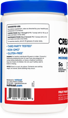 Nutricost Creatine Monohydrate Powder (Fruit Punch, 500 Gram)