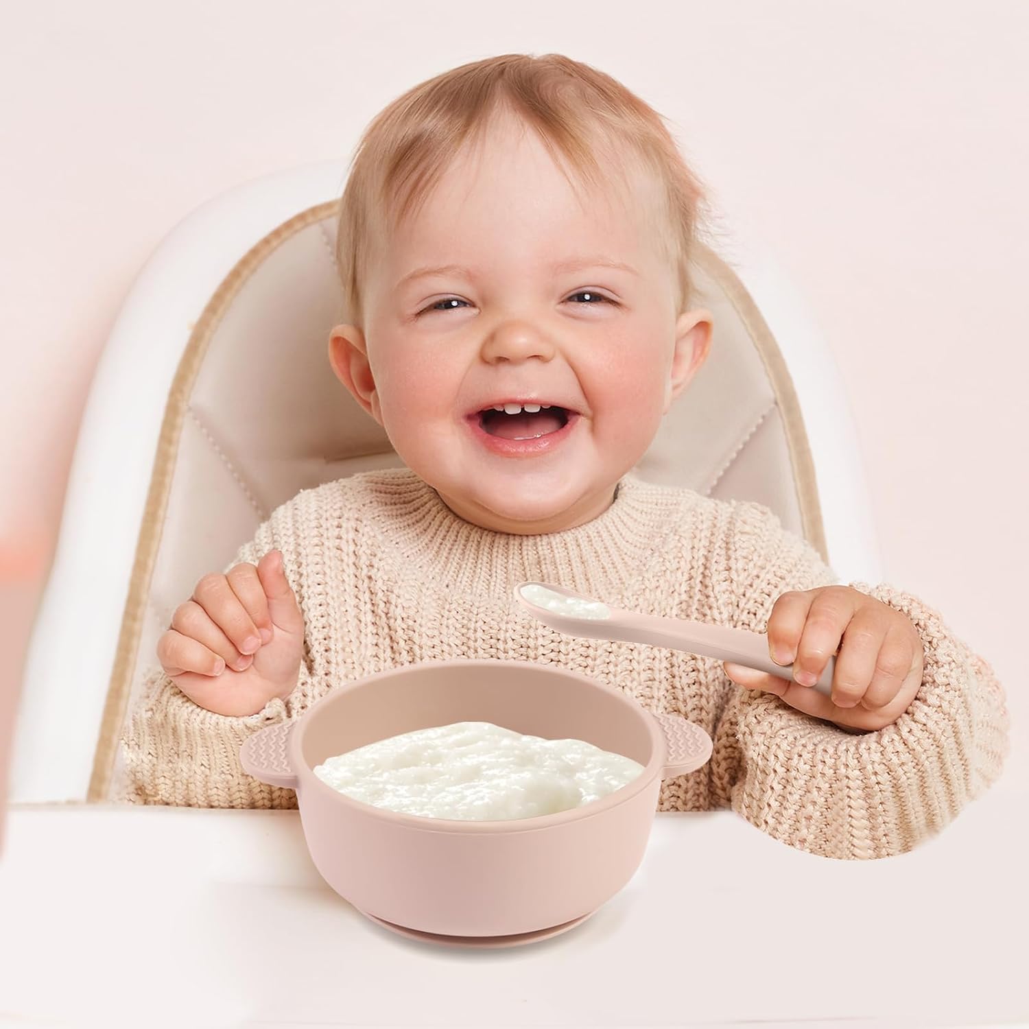 Eascrozn 3 Pack Baby Bowls with Suction and 3 Pack Baby Spoons, BPA Free