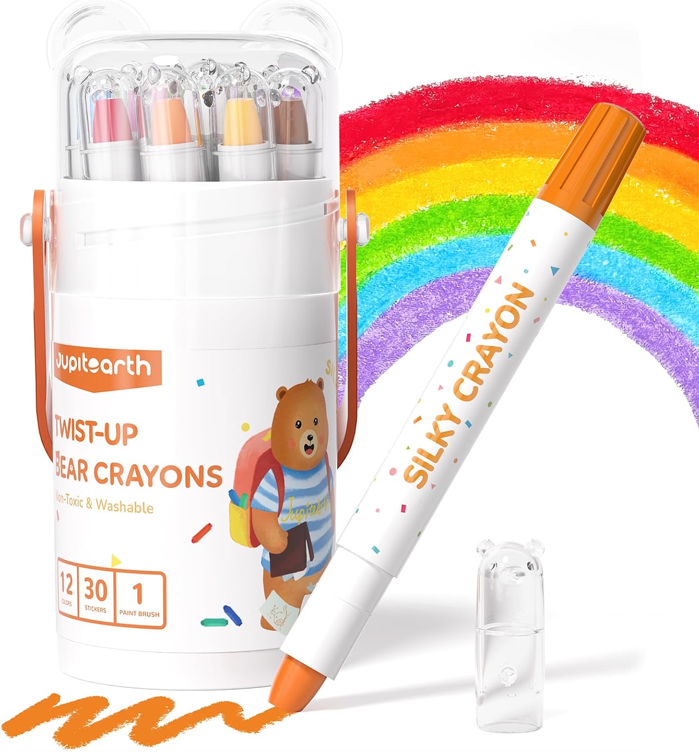 JUPITEARTH Silky Crayons for Toddlers 1-3, Twist & Non-Toxic, 12 Colors