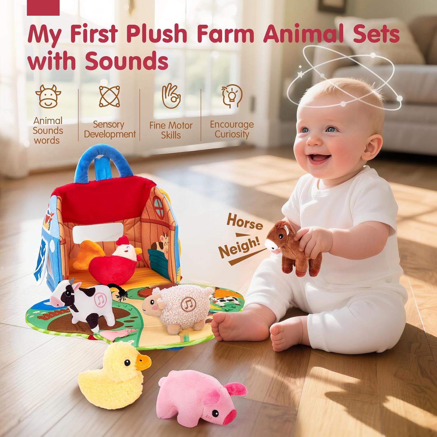 hahaland Baby Toys 6-12 Months, Surprise Barn Farm Animals with Sounds Word