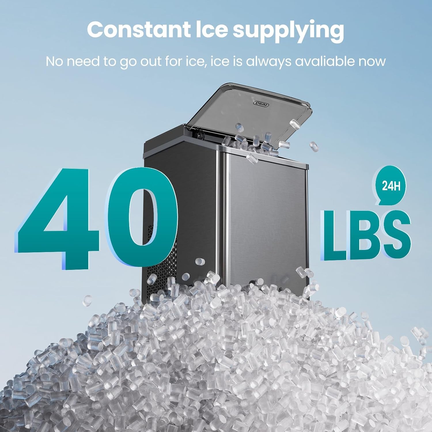 Gevi KNOVA Nugget Ice Maker Countertop, 40lbs/24H Portable Ice Machine Gray