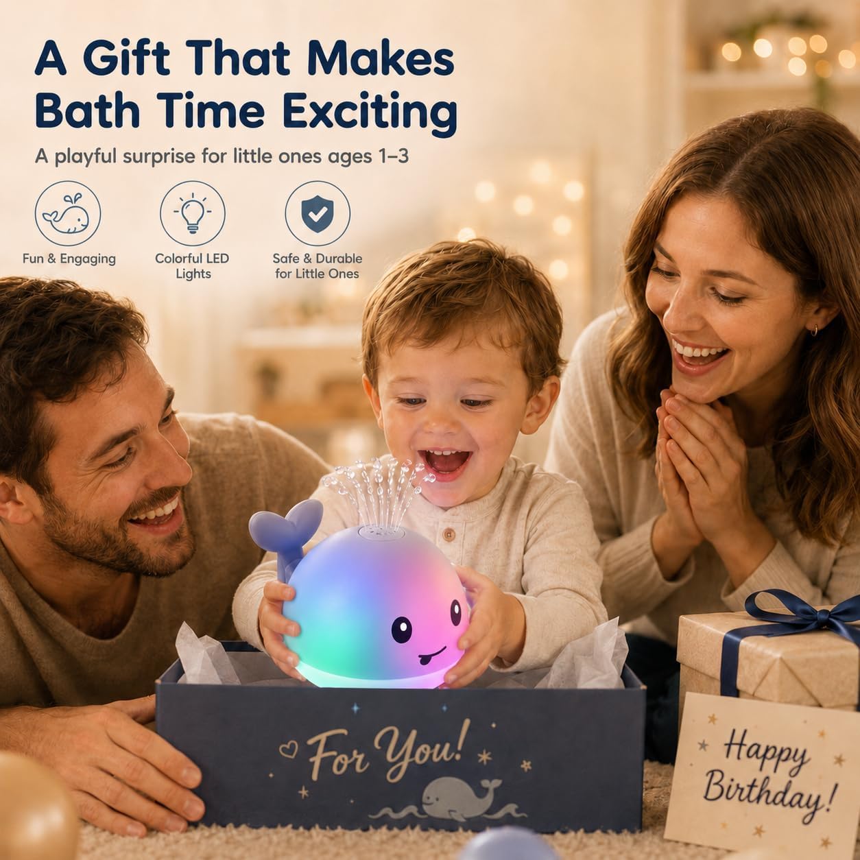 Gigilli Baby Bath Toys, Light Up Whale Bath Toy Sprinkler for Kids Boy Girl