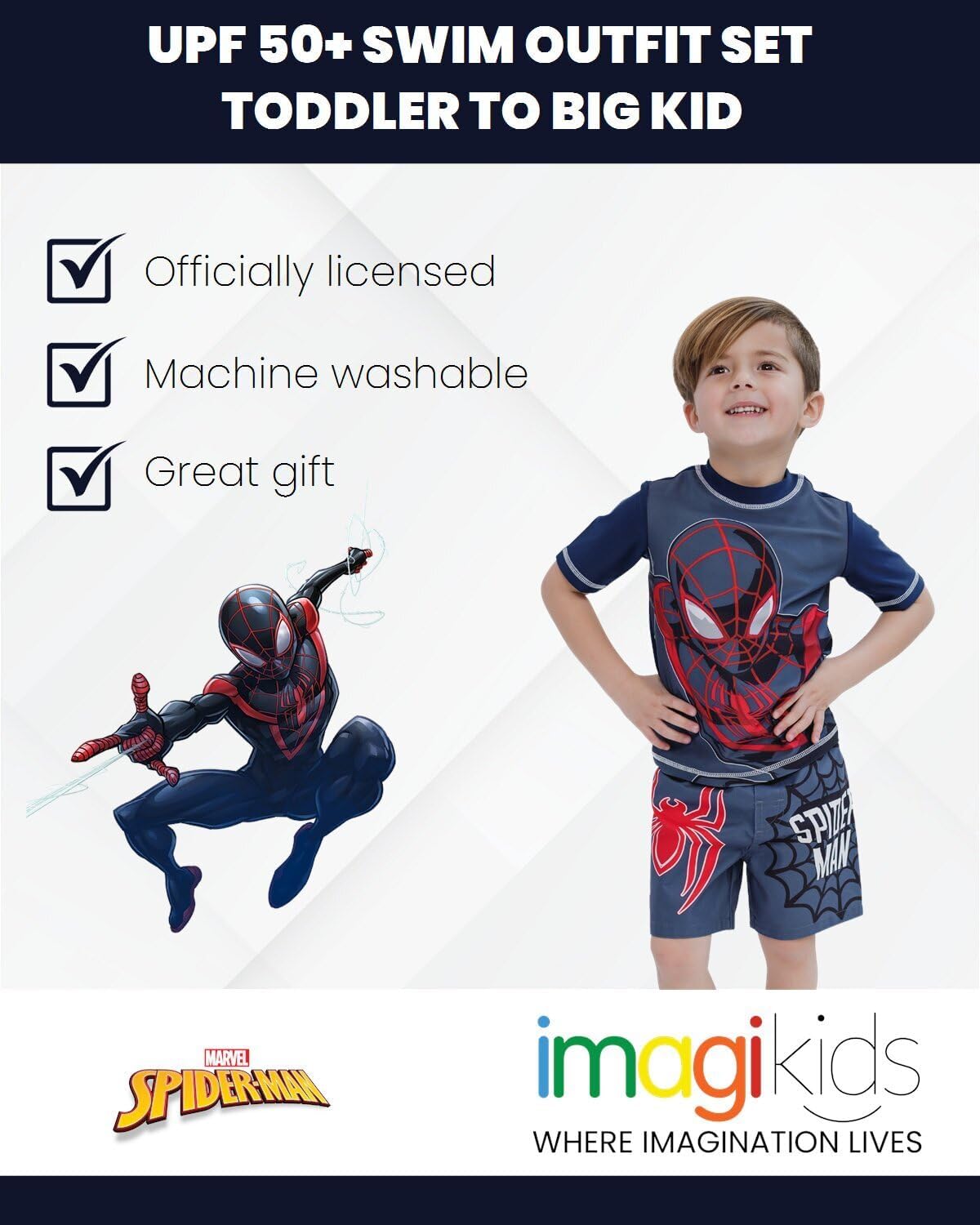 Marvel Boys' 2-Piece Rash Guard and Swim Trunks Set Toddler to Big Kid