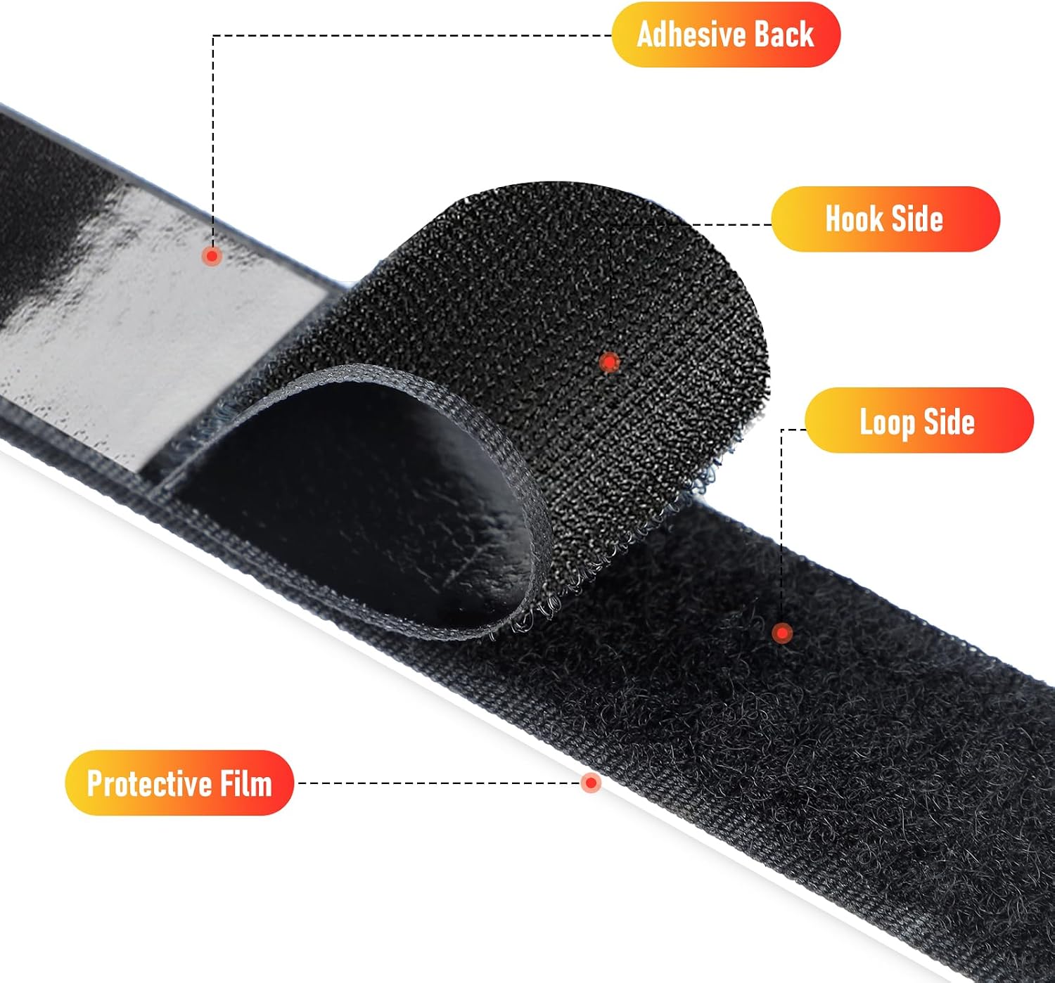 PTUNA 32Ft *1 Inch Hook and Loop Tape with Adhesive Back,Black