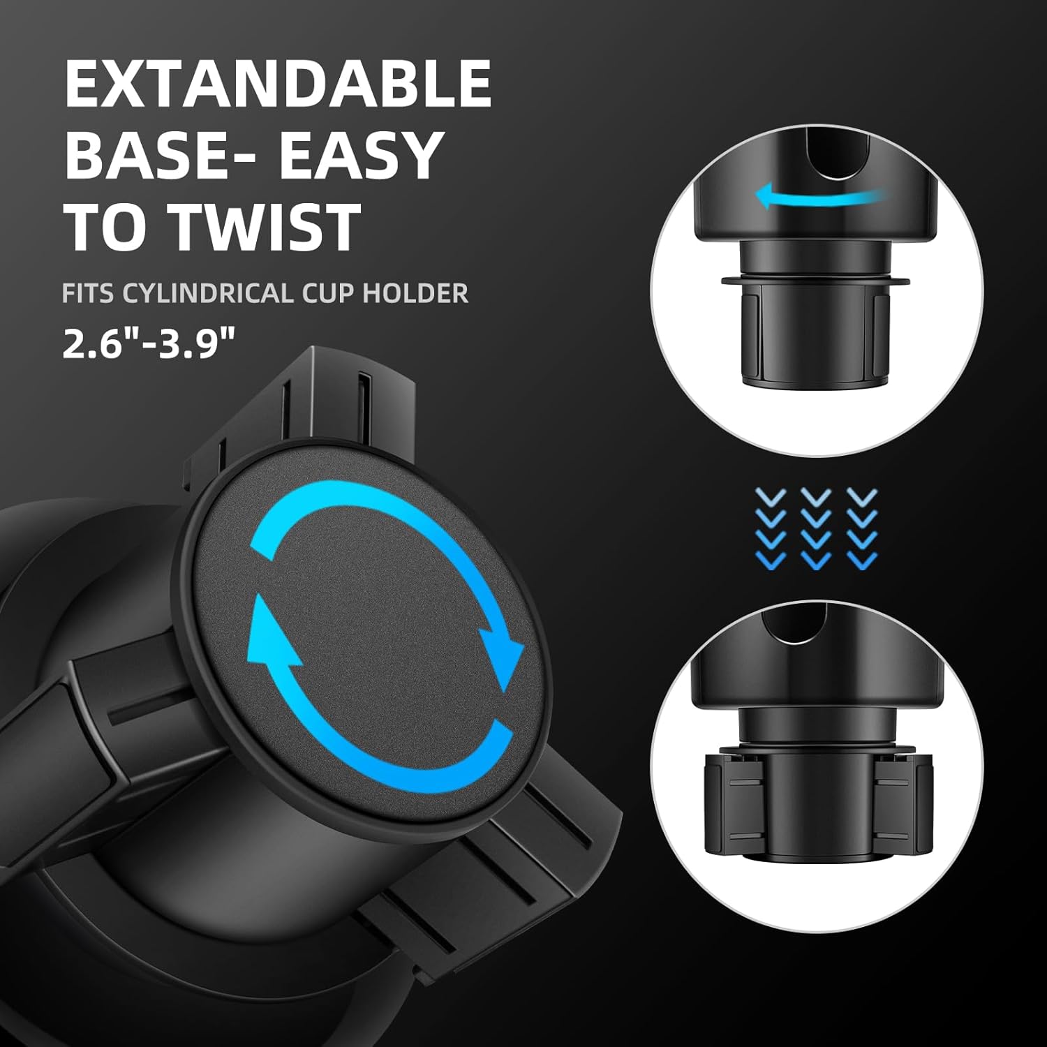 TYKOR Car Cup Holder Expander, Extender for Car with Adjustable Base