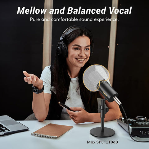 TONOR Dynamic Podcast Microphone, XLR/USB Mic for Recording, Streaming, XLR Cardioid Studio Mic with Quick Mute, 3.5mm Jack, Volume Control, 200 cm/78inch Cable, with Desktop Stand, Black, TD520