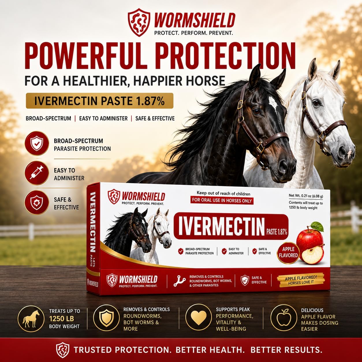 Horse Paste Ivermectin 1.87% | Apple Flavored – 6.08g Syringe for Equine Use Only Up to 1250 LB